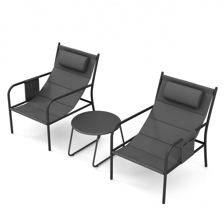 3 Piece Outdoor Bistro Set Patio Metal Chair and Coffee Table Set