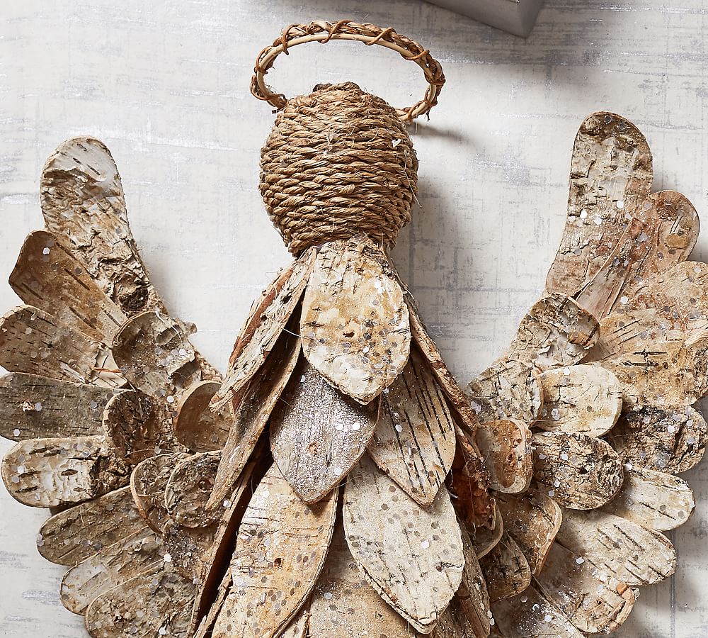 Birch Angel Tree Topper with 24 LED Lights, 16′′ Height, Battery Operated