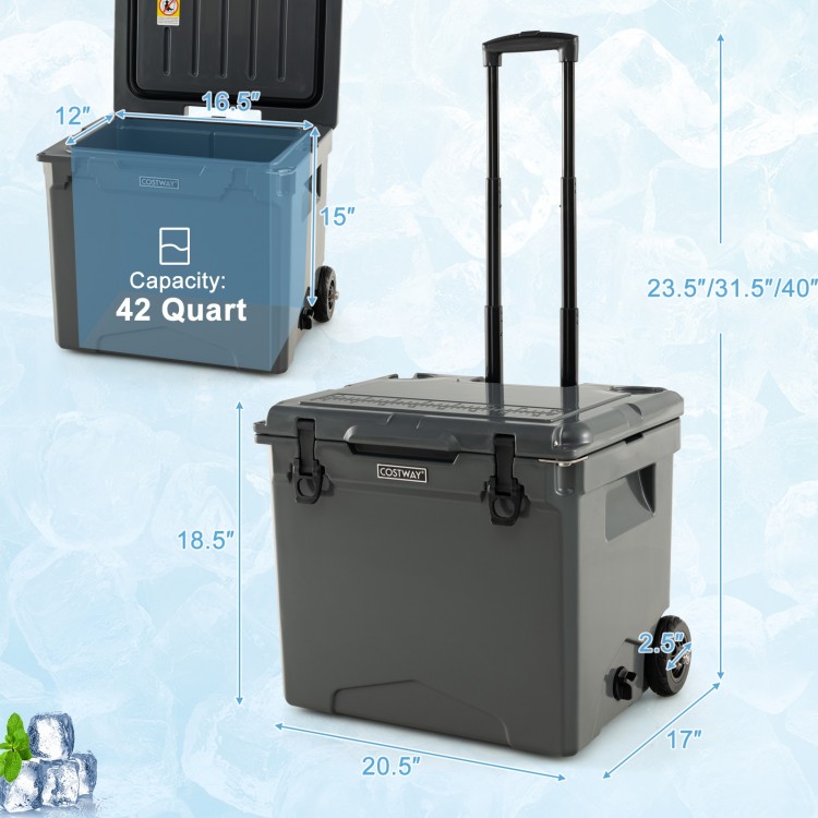 42 Quart Insulated Large Hard Cooler with Wheels and Handle