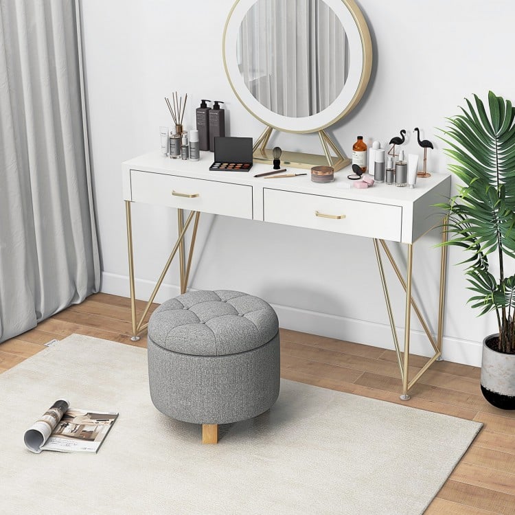 Upholstered Round Ottoman with Solid Rubber Feet