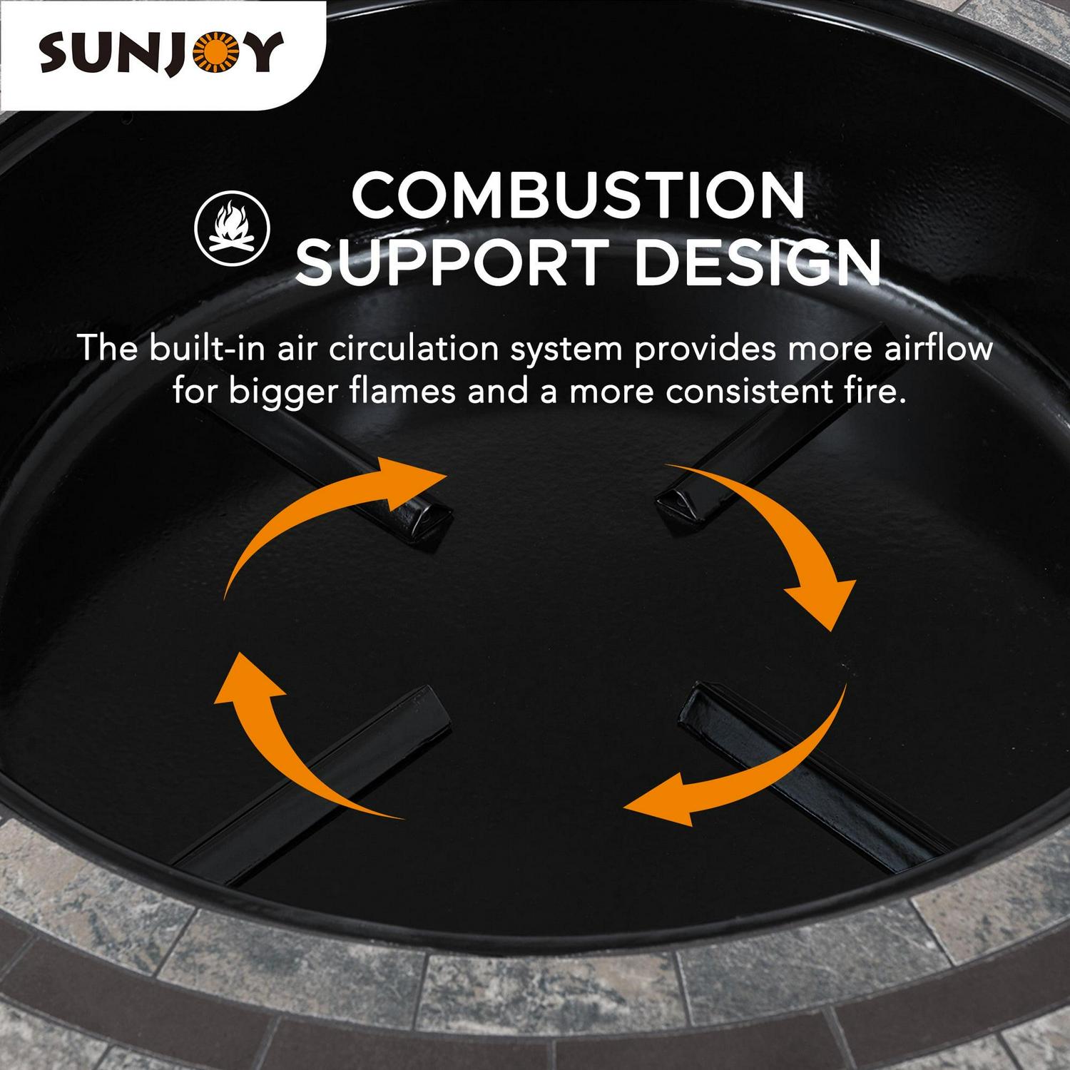 Sunjoy 40′′ Outdoor Fire Pit, Wood Burning, Steel & Tile, Includes Spark Screen & Poker, Round Patio & Backyard Bonfire