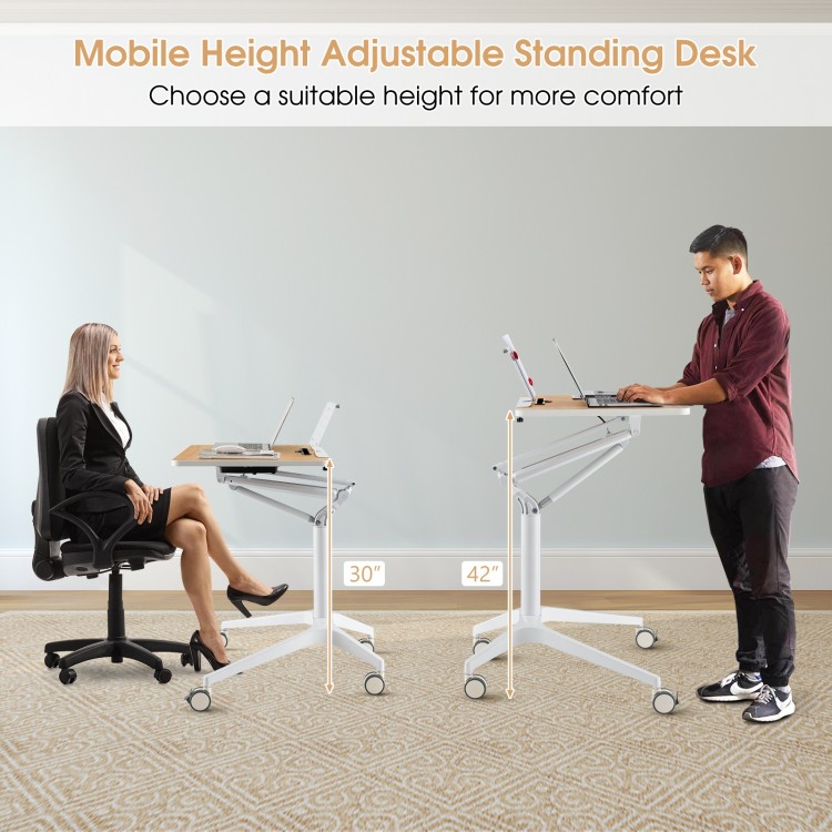 Height Adjustable Mobile Standing Desk with Detachable Holde