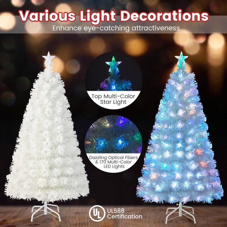 5/6/7 Feet Pre-Lit Fiber Optic White Snow-Flocked Artificial Christmas Tree