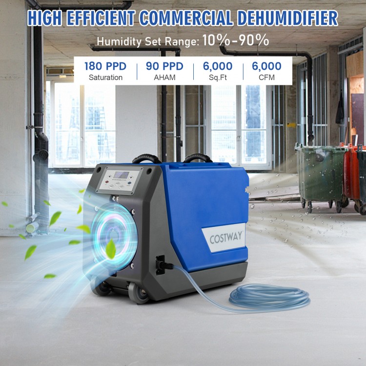 180 PPD Commercial Dehumidifier with Pump Drain Hose and Wheels