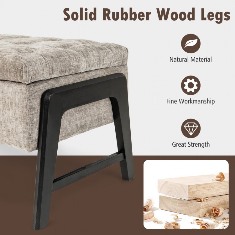 Modern Chenille Storage Bench with Solid Rubber Wood Legs