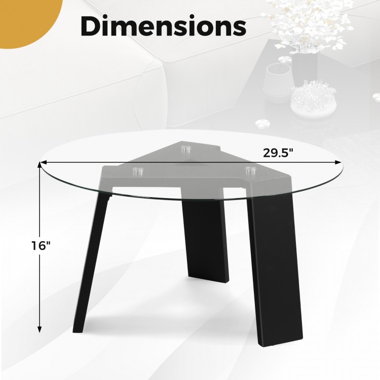 29.5 Inch Round Glass Coffee Table with Solid Rubber Wood Legs for Living Room Home Office Small Space