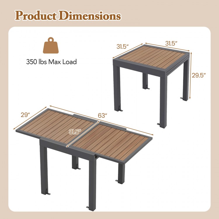 31.5-63 Inches Extendable Patio Table for 4-6 People