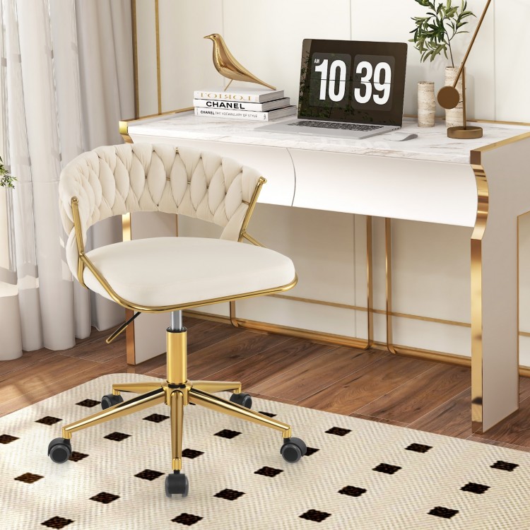 360° Height Adjustable Swivel Upholstered Desk Computer Chair with Hand-woven Back