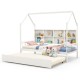 Twin Size Kids Montessori Daybed with Roof and Shelf Compartments