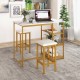 3 Pieces Gold Bar Table Set for 2 with 3-Tier Storage Shelves