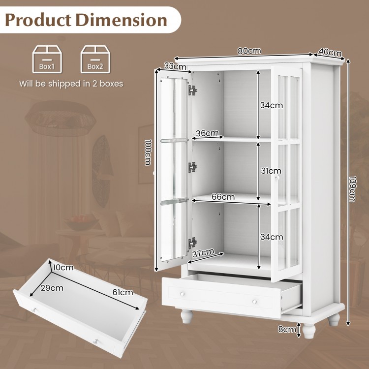 55 Inch Bookcase Cabinet with Tempered Glass Doors