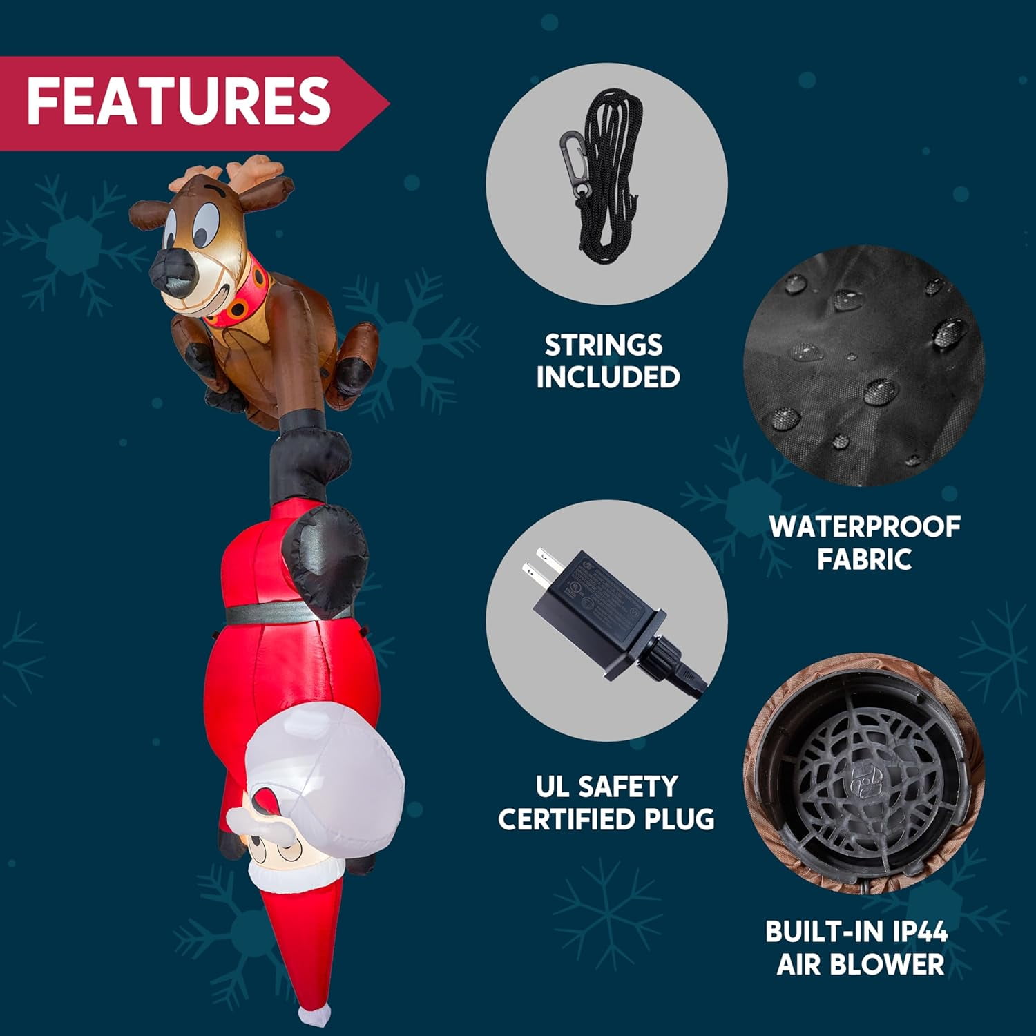 Syncfun 8 FT Christmas Inflatable Reindeer & Climbing Santa with LEDs – Outdoor Holiday Lawn Decoration