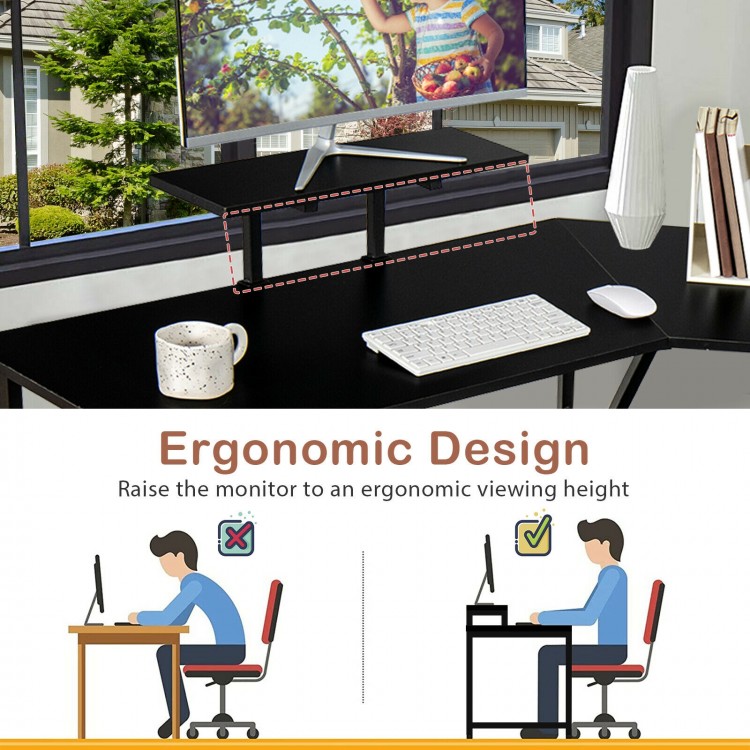 88.5 Inch L Shaped Reversible Computer Desk Table with Monitor Stand