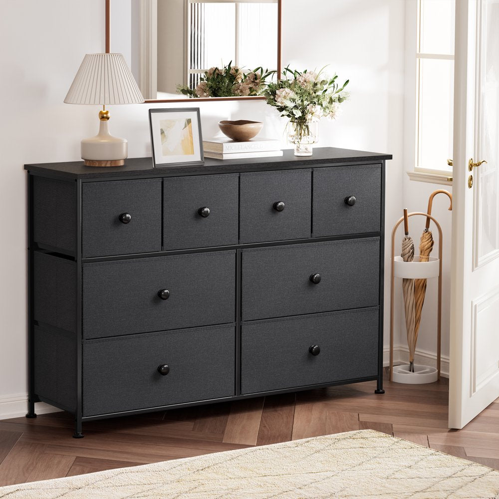 REAHOME 8 Drawer Dresser, Sturdy Steel Frame, Waterproof Top, Fabric Drawers, Bedroom Storage Chest, Dark Gray