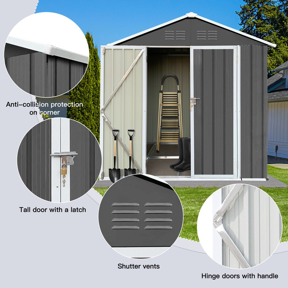 Seizeen 6′ x 4′ Outdoor Metal Storage Shed, Galvanized Steel, Lockable Door, Dark Gray