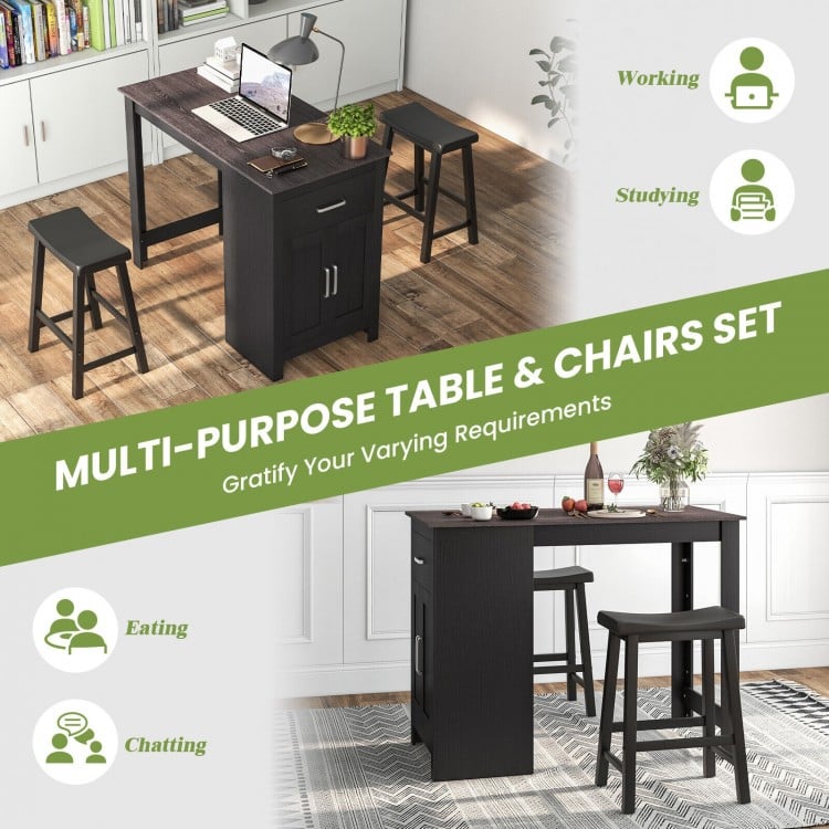 3-Piece Bar Table Set for 2 with 2 Saddle Stools for Dining Room