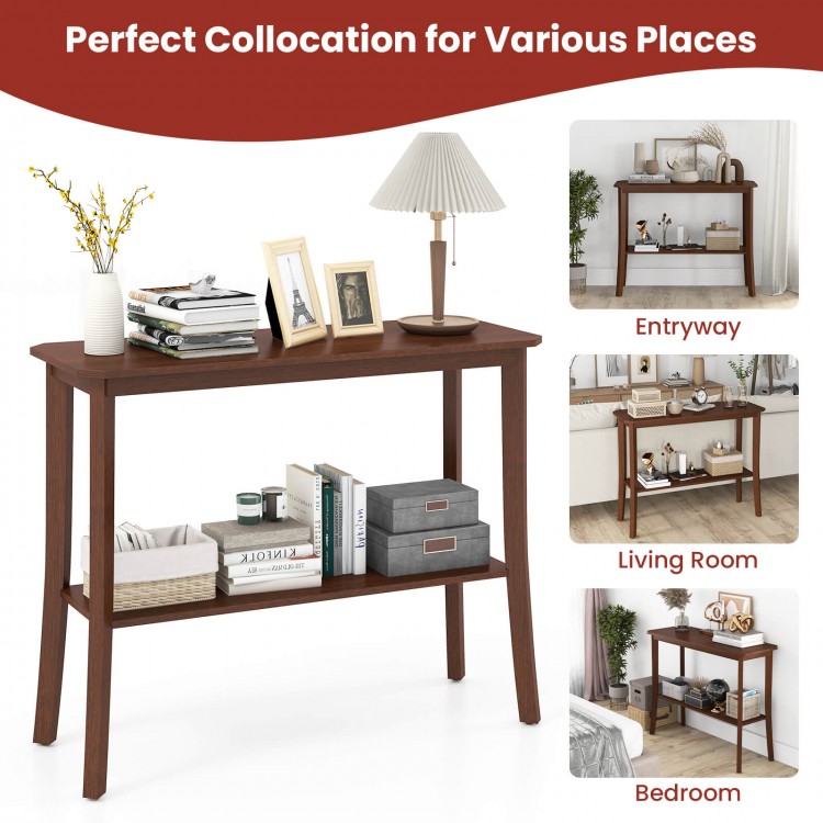 2-Tier Freestanding Wooden Console Table with Open Shelf