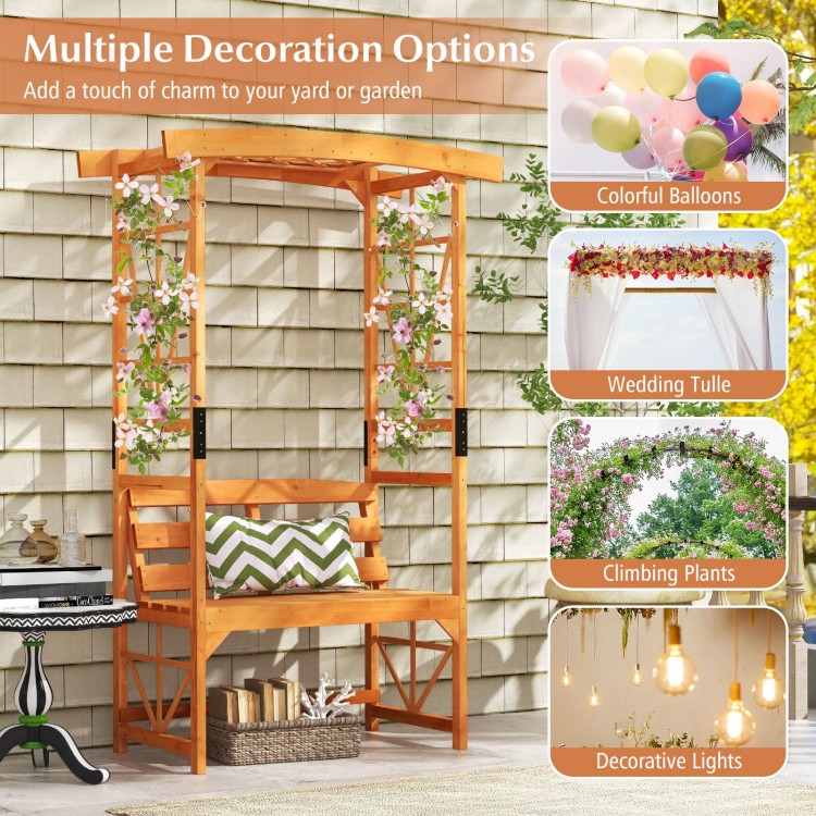 6.2 FT Tall Patio Garden Arbor with Pergola and 2-Seat Bench for Garden Lawn Backyard Decoration