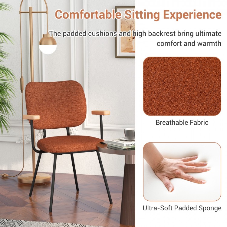 Set of 2 Modern Fabric Dining Chairs with Armrest and Curved Backrest