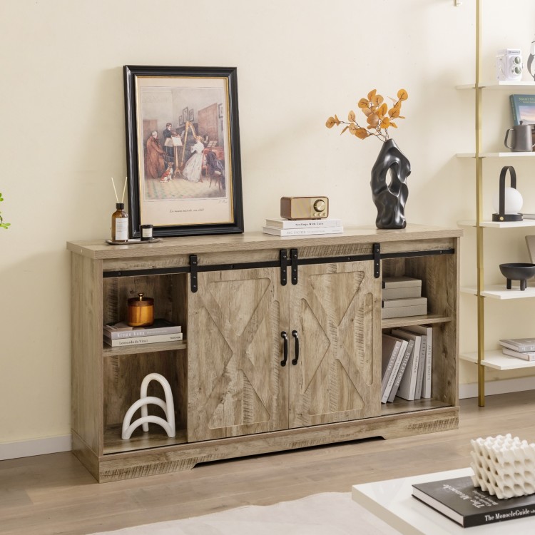 Sliding Barn Door TV Stand with Adjustable Shelves and Storage Cabinet