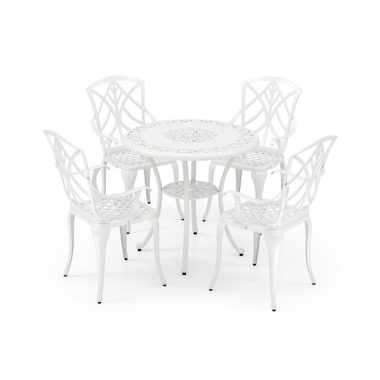 Set of 4 Cast Aluminum Patio Dining Chairs with Armrests and Decorative Patterns