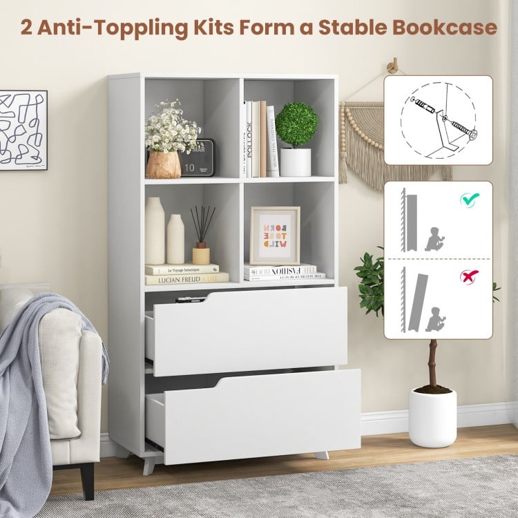 4-Tier Open Bookcase with 2 Drawers and 4 Storage Cubes