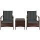 3 Pieces Patio Rattan Conversation Set with Glass Top Coffee Table and Cushions