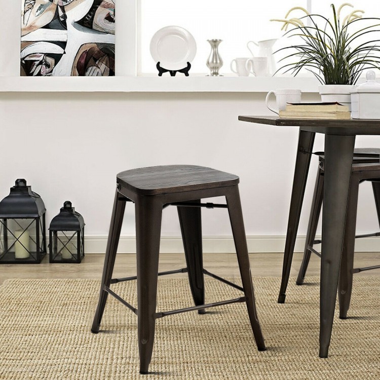 Set of 4 Industrial Metal Counter Stool Dining Chairs with Removable Backrest