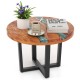24 Inch Outdoor Solid Live Edge Round Teak Wood End Table with Epoxy Resin Tabletop