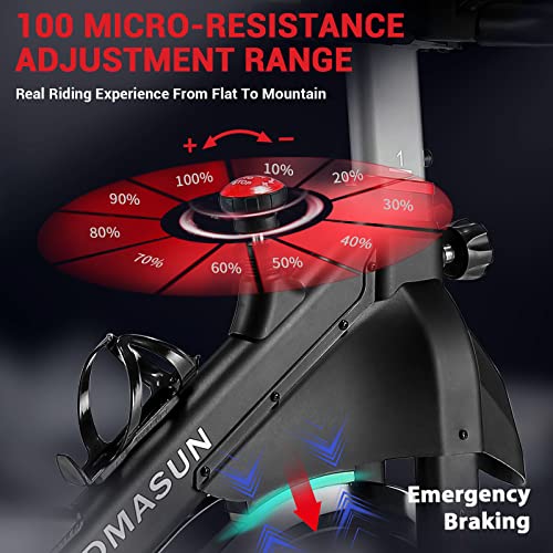 DMASUN Indoor Cycling Bike, Alloy Steel, Silent Resistance, Adjustable Seat, Digital Display, Black-Red