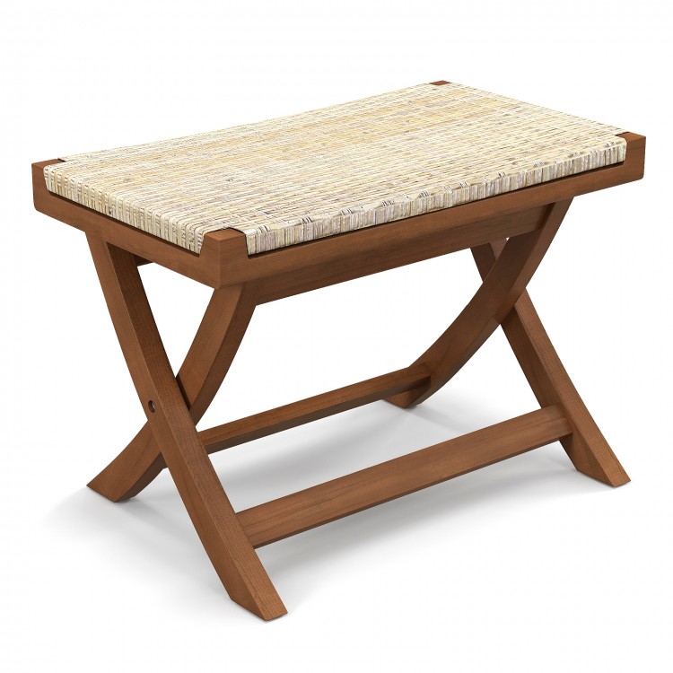 Folding Natural Rattan Ottoman with Hand-woven Seat