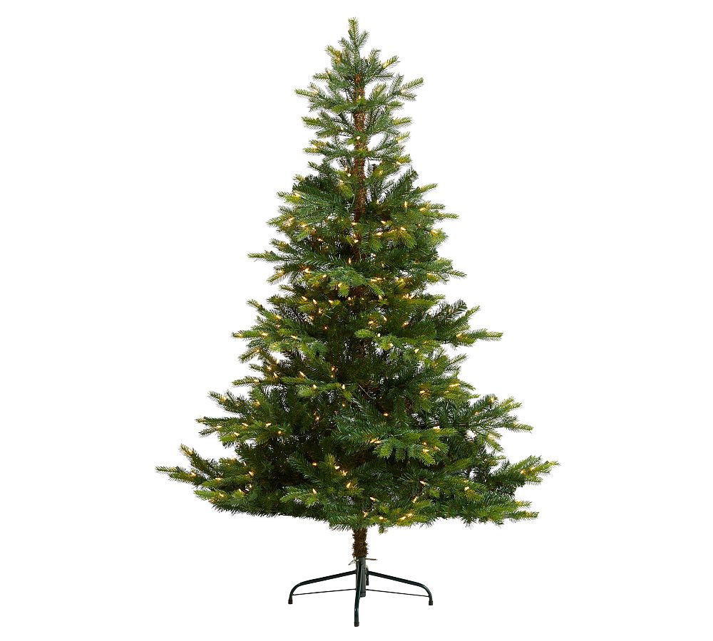 Lit North Carolina Spruce Faux Christmas Tree – Bendable Branches, Warm-White Lights, Includes Stand, PE/PVC, Two Sizes Available