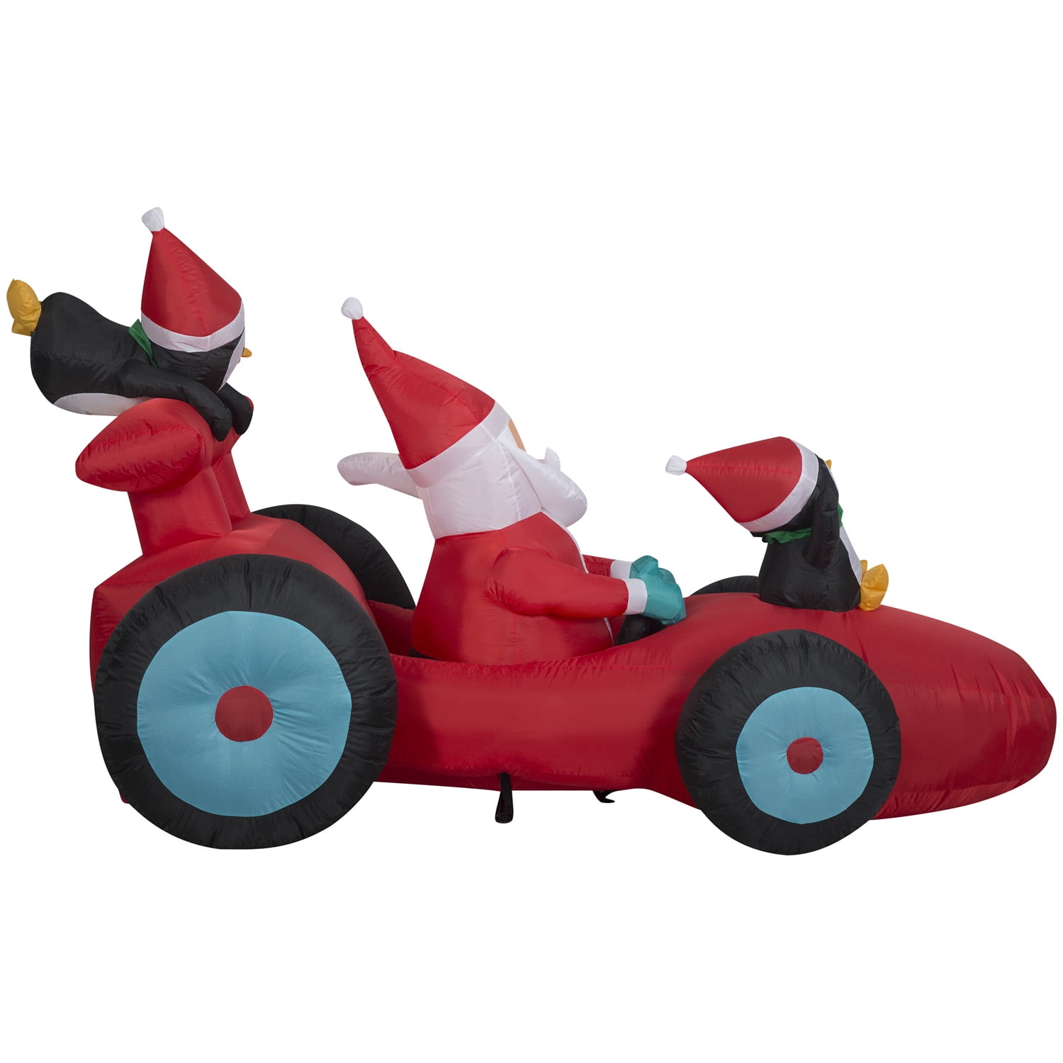 Gemmy Christmas 4ft Inflatable Santa Racecar with Penguins, LED Lights, Outdoor Decor