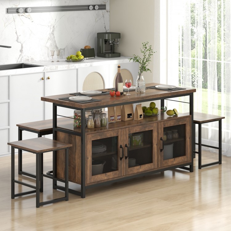 4 Piece Kitchen Island Set with Bench and Storage
