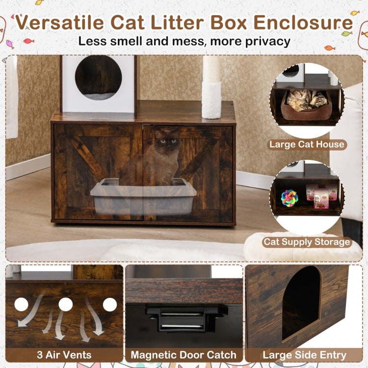 Cat Tree with Litter Box Enclosure for Indoor Cats