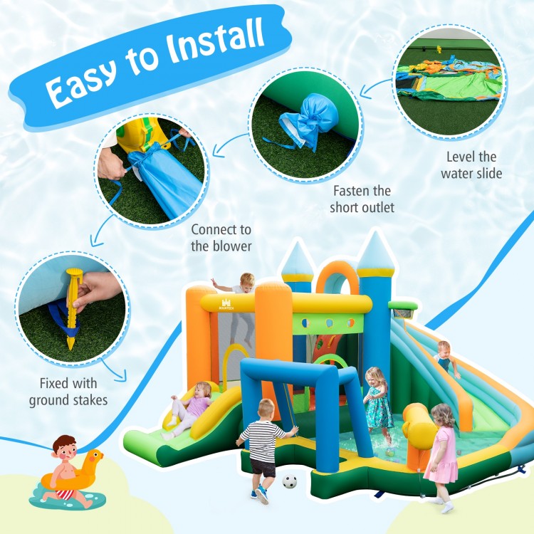 Inflatable Water Slide Blowup Bounce House with Dual Slides and Splash Pool (Without Blower)