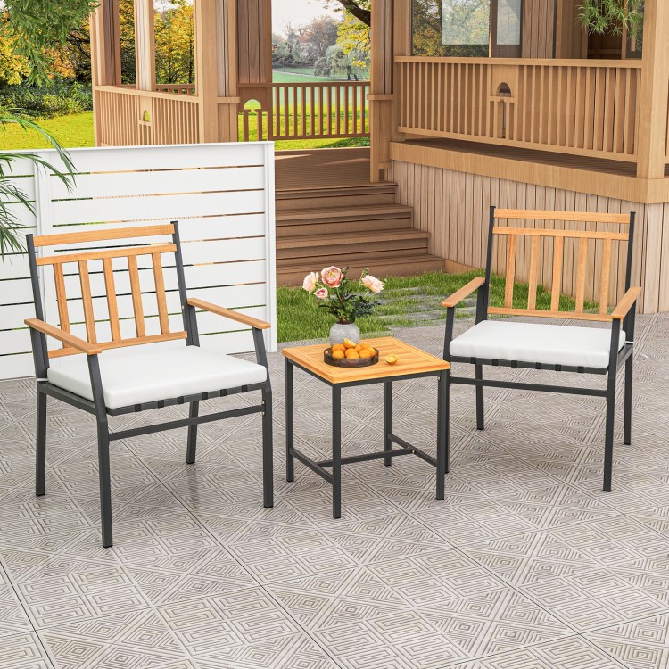 3 Pieces Outdoor Furniture Set Acacia Wood Patio Conversation Set with Cushions