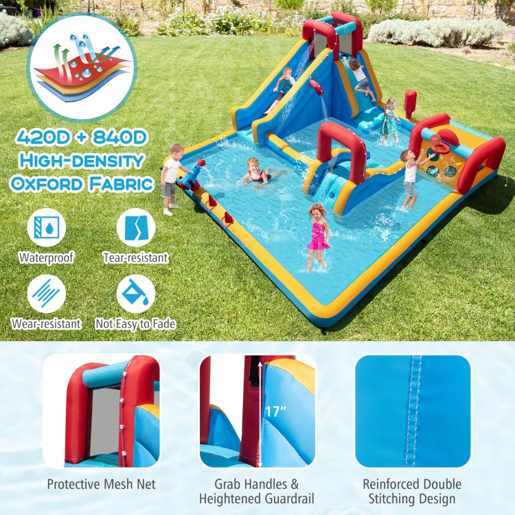 Inflatable Double Water Slide Park 9-in-1 Giant Bounce House 750W Blower Included
