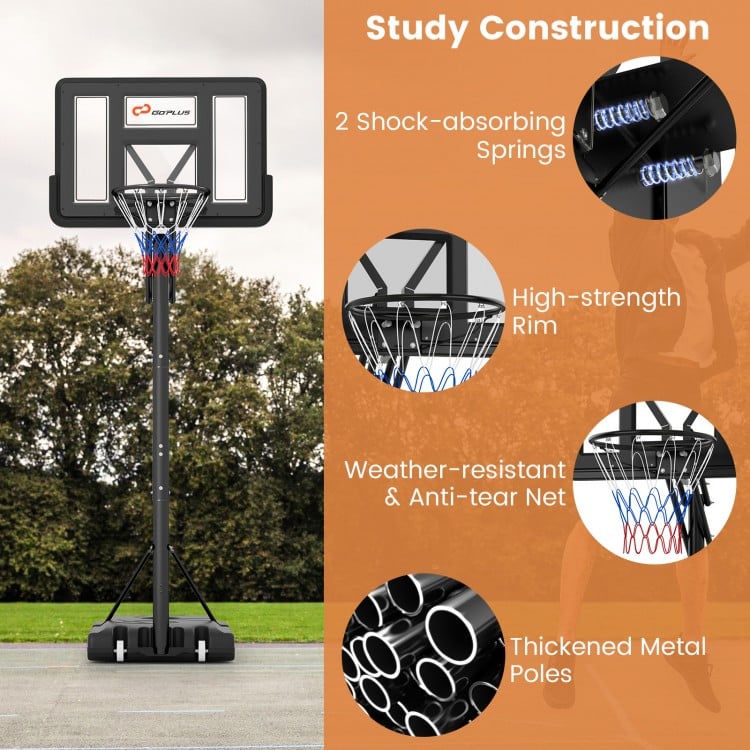 Portable Basketball Hoop with 4.6 to 10 Feet 10-Level Height Adjustable