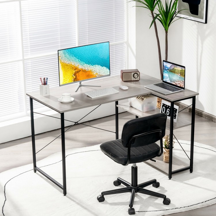 48 Inch Reversible L Shaped Computer Desk with Adjustable Shelf
