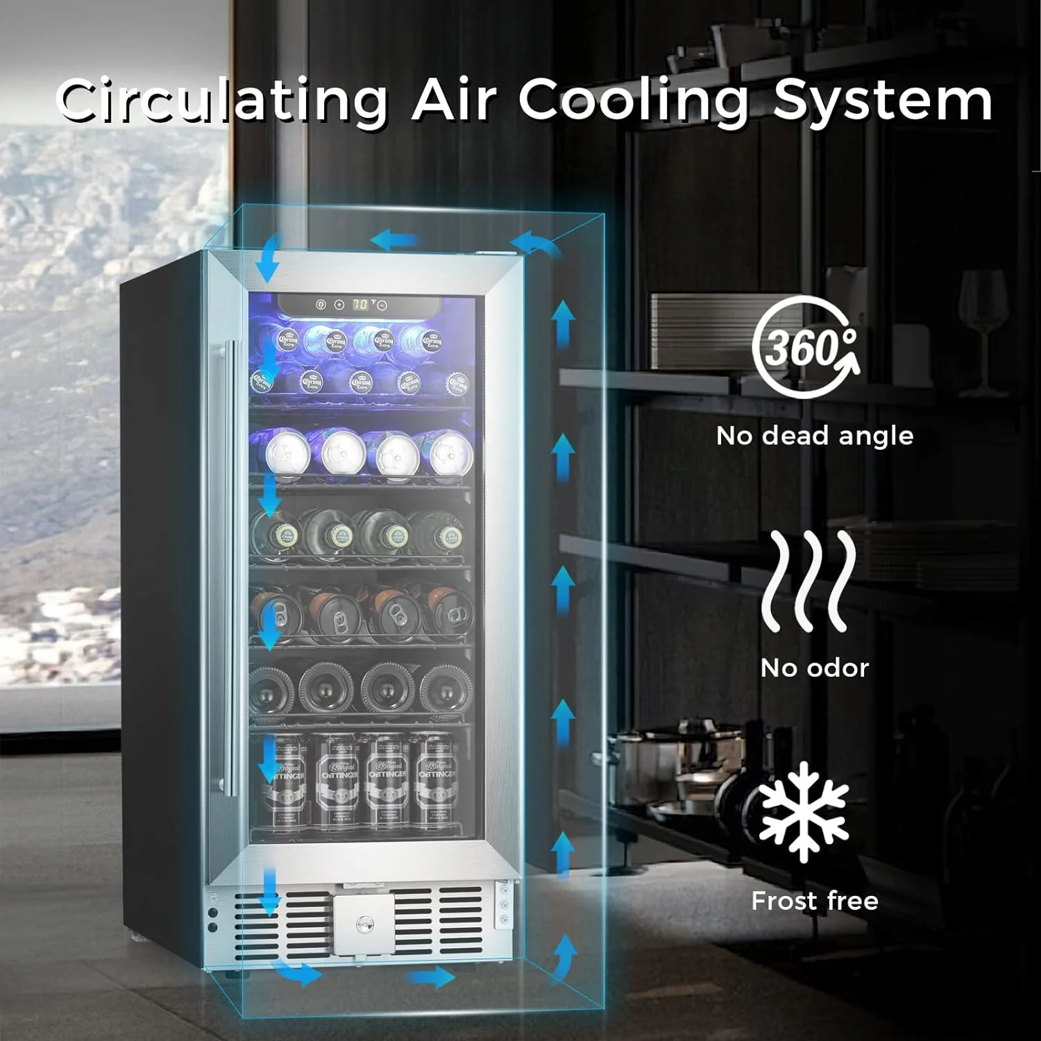 Antarctic Star 2.9 Cu.Ft Beverage Refrigerator, 115-Can Capacity, Low Noise, Glass Door, Stainless Steel, LED Light, Safety Lock, 15-Inch Width