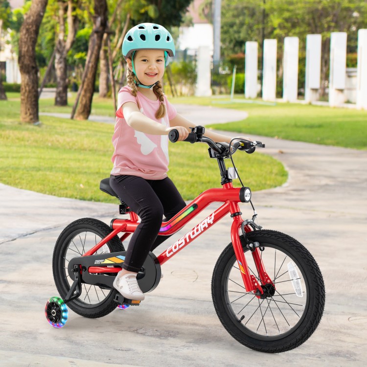 16/18 Inch Kids Bike with LED Lights Adjustable Carbon Steel Bicycle for 4-8 Years Old