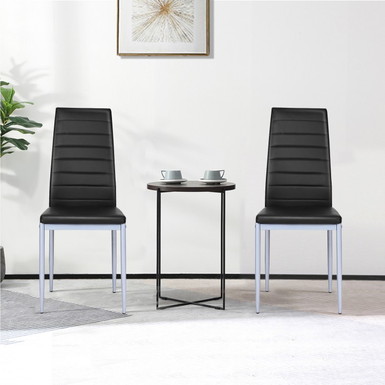 4 Pieces PVC Elegant Design Leather Dining Chairs with Solid Metal Legs