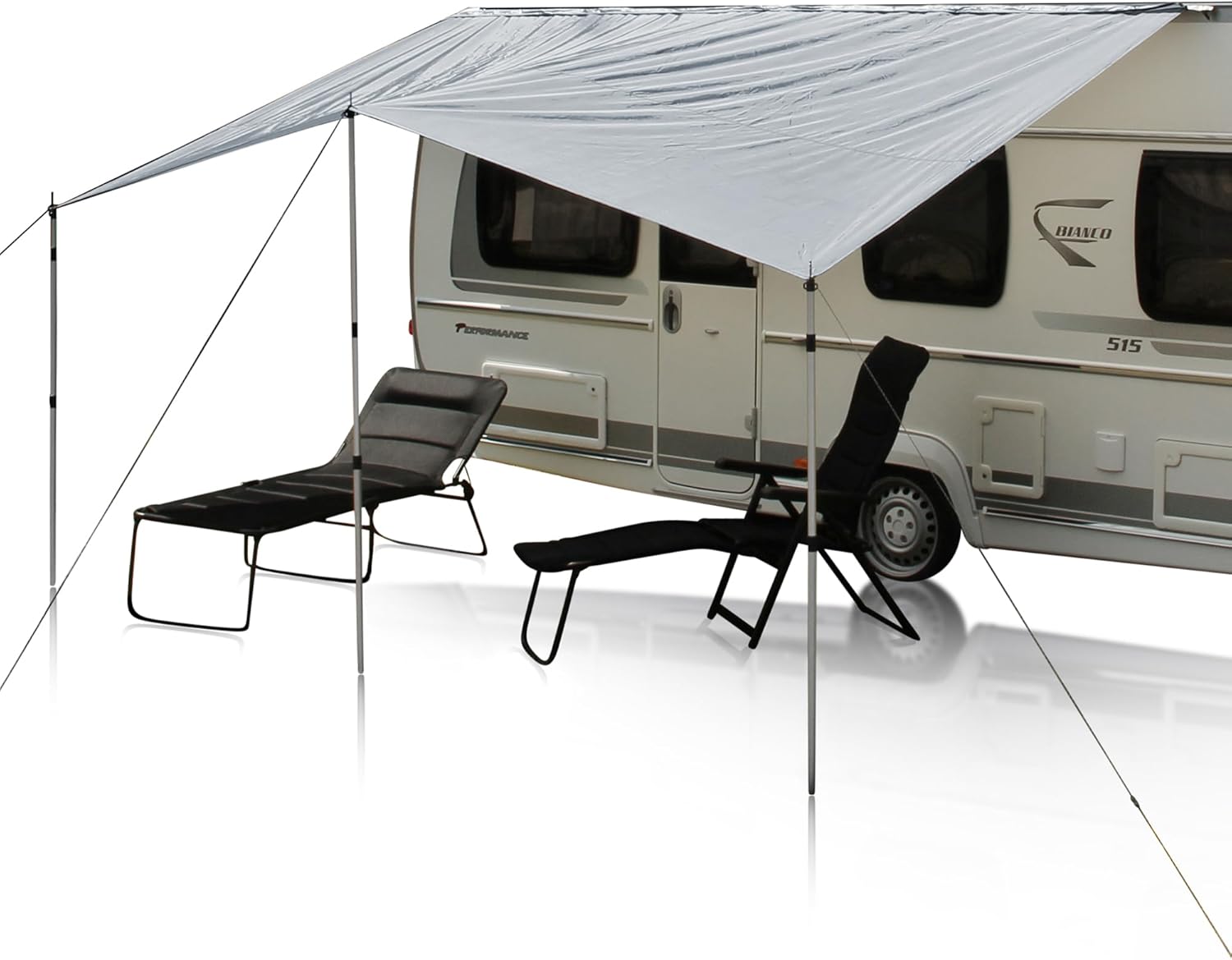 yourGEAR campingvogn solsejl campingvogn tarp soltag inkl. opstillingsstænger UV 50 beskyttelse vandtæt 5000 mm - dobbeltkerne 7 mm og 5 mm (grå, 450 x 240 cm)