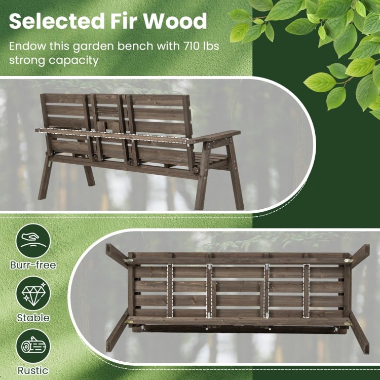 Outdoor Fir Wood Bench with Foldable Middle Table