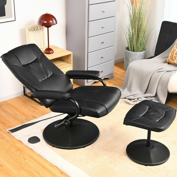 360 Degree Swivel PU Leather Recliner Chair with Ottoman and Adjustable Backrest