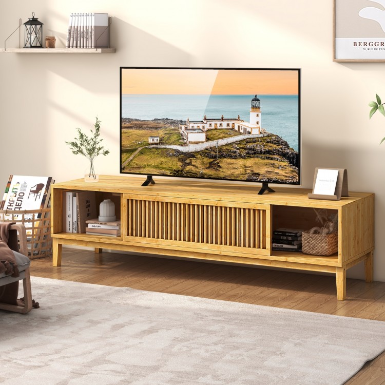 Bamboo TV Stand for TVs up to 65 Inches with Sliding Slatted Doors