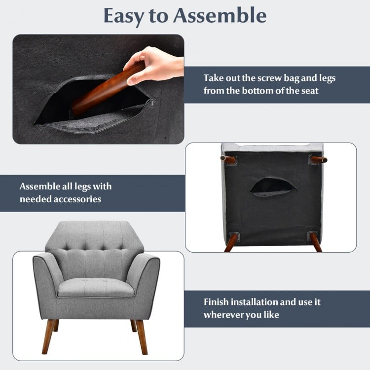 Modern Tufted Fabric Accent Chair with Rubber Wood Legs