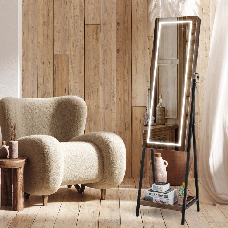 LED Standing Jewelry Mirror Cabinet with 3-Color Lighted Full-Length Mirror