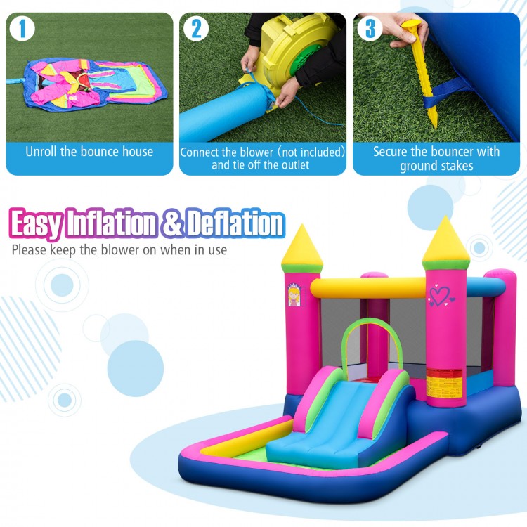 Inflatable Bounce House 4-in-1 Kids Princess-themed Bouncer Blow-up Bouncy Castle